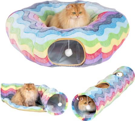 Show full view: Happy & Polly Crescent Moon Rainbow Striped Tunnel Cat Toy slide 4 of 9