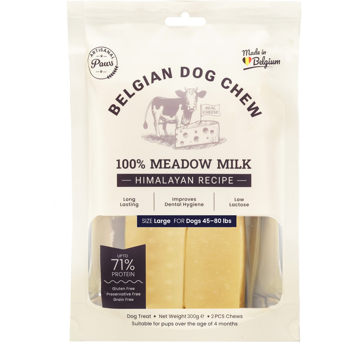 Artisanal Paws Belgian Dog Chew Himalayan Recipe Cheese Dog Chew, Large, 2 count