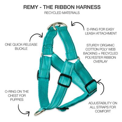 Show full view: Pet Passion Remy Recycled Ribbon Dog Harness, Turquoise, Small: 15 to 19-in chest slide 2 of 3