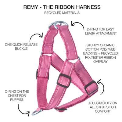 Show full view: Pet Passion Remy Recycled Ribbon Dog Harness, Hot Pink, X-Small: 12 to 15-in chest slide 3 of 4