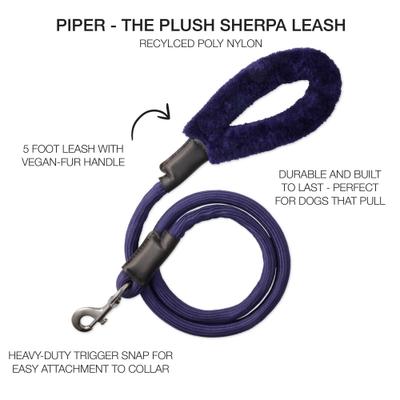 Show full view: Pet Passion Piper Plush Sherpa Dog Leash, 5-ft long, 1-in wide, Navy slide 2 of 4