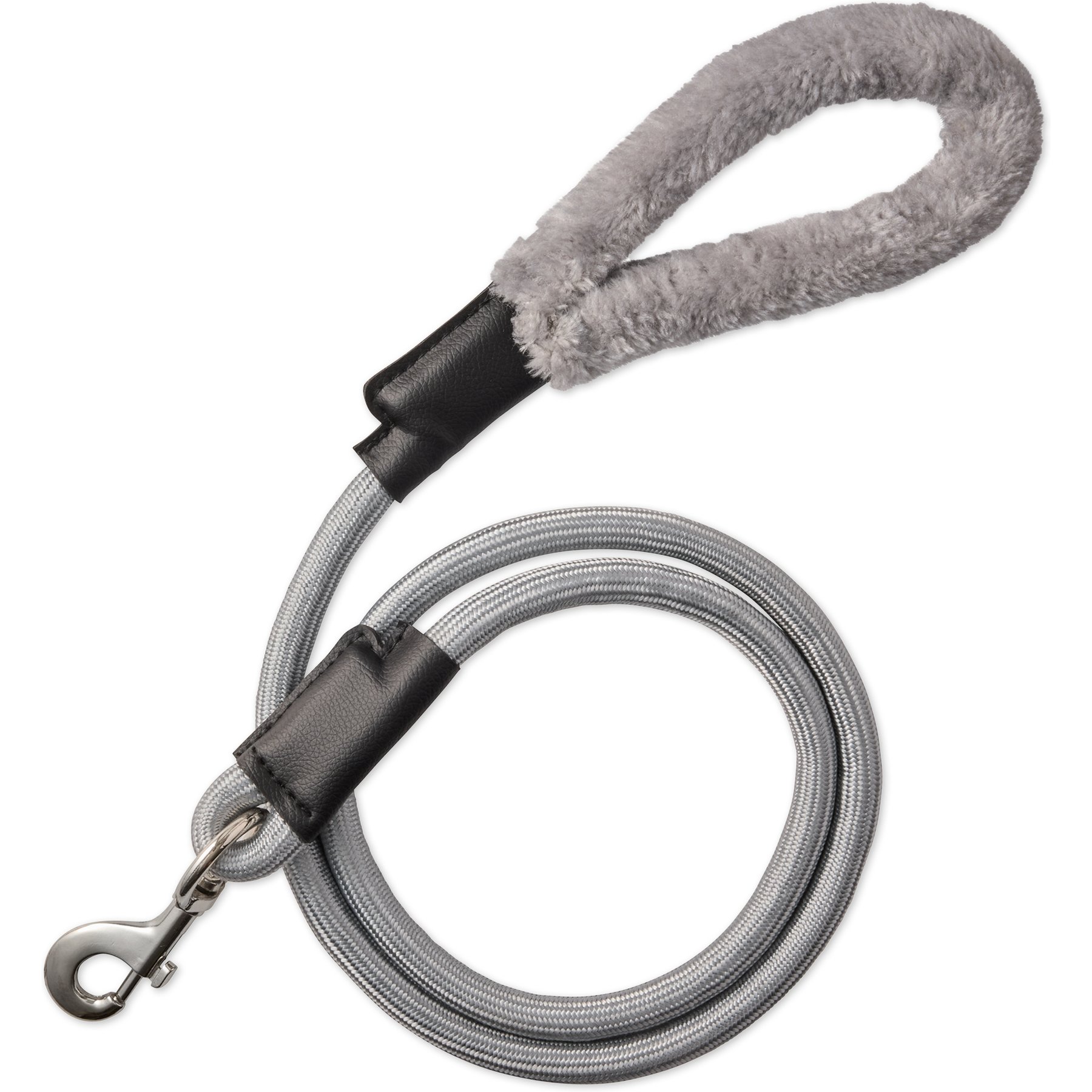 Pet Passion Piper Plush Sherpa Dog Leash, 5-ft long, 1-in wide, Silver Gray