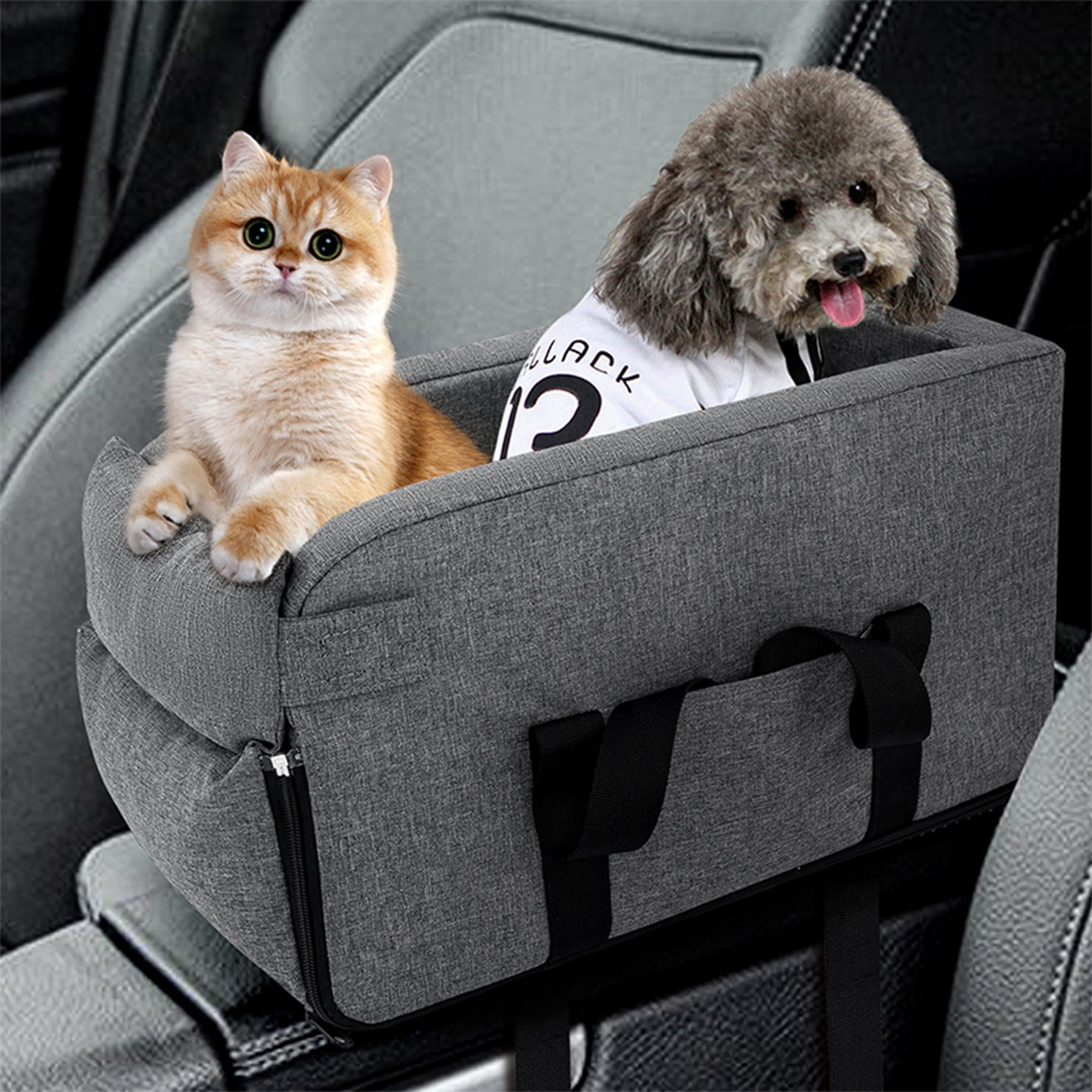 Lucky Paworld Center Console Dog Car Seat, Grey