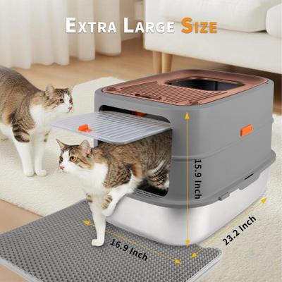 Show full view: allforpaws Go Fresh Top & Front Entry Stainless Steel Hooded Cat Litter Box, Grey slide 8 of 9