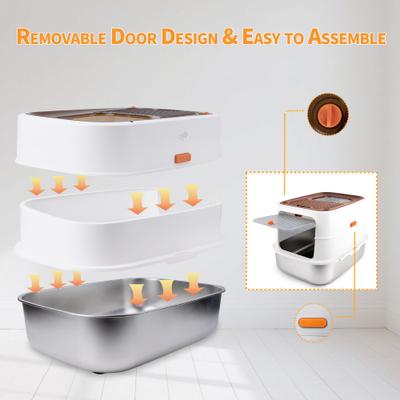 Show full view: allforpaws Go Fresh Top & Front Entry Stainless Steel Hooded Cat Litter Box, Sand slide 2 of 9