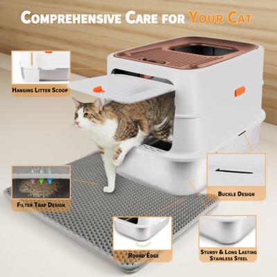 Show full view: allforpaws Go Fresh Top & Front Entry Stainless Steel Hooded Cat Litter Box, Sand slide 5 of 9