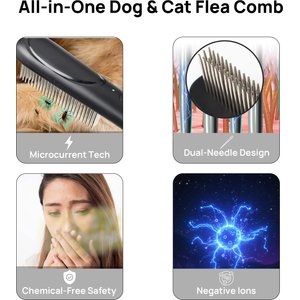 Pawshelf USB Rechargeable Electrostatic Flea Removal Comb-Microcurrent Technology for Cats, Black, Small