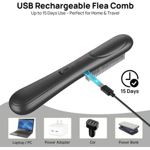 Pawshelf USB Rechargeable Electrostatic Flea Removal Comb-Microcurrent Technology for Cats, Black, Small