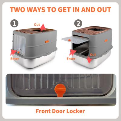 Show full view: allforpaws Go Fresh Top & Front Entry Stainless Steel Hooded Cat Litter Box, Grey slide 7 of 9