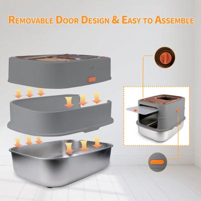 Show full view: allforpaws Go Fresh Top & Front Entry Stainless Steel Hooded Cat Litter Box, Grey slide 3 of 9