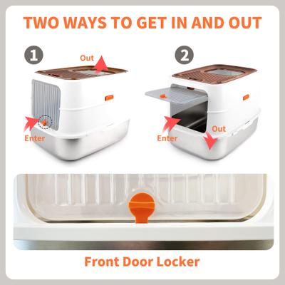 Show full view: allforpaws Go Fresh Top & Front Entry Stainless Steel Hooded Cat Litter Box, Sand slide 7 of 9