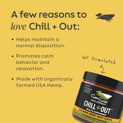 Show full view: Super Snouts Chill + Out Calming Broad Spectrum Hemp Extract Soft Chews Supplement for Dogs & Cats, 60 count slide 5 of 11