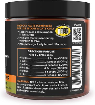 Show full view: Super Snouts Chill + Out Calming Broad Spectrum Hemp Extract Powder Supplement for Dogs & Cats, 2.64-oz jar slide 3 of 10