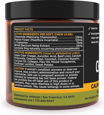 Show full view: Super Snouts Chill + Out Calming Broad Spectrum Hemp Extract Soft Chews Supplement for Dogs & Cats, 30 count slide 4 of 11