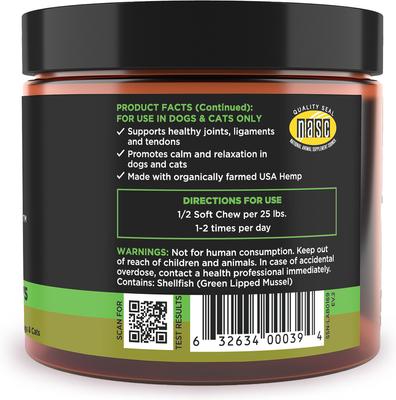 Show full view: Super Snouts Hemp + Joint Mobility Broad Spectrum Hemp Extract Soft Chews Supplement for Dogs & Cats, 60 count slide 3 of 11