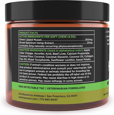 Show full view: Super Snouts Hemp + Joint Mobility Broad Spectrum Hemp Extract Soft Chews Supplement for Dogs & Cats, 60 count slide 4 of 11