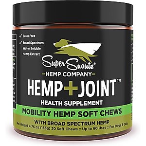 Super Snouts Hemp + Joint Mobility Broad Spectrum Hemp Extract Soft Chews Supplement for Dogs & Cats, 30 count