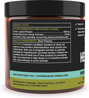 Show full view: Super Snouts Hemp + Joint Mobility Broad Spectrum Hemp Extract Powder Supplement for Dogs & Cats, 2.64-oz jar slide 4 of 11