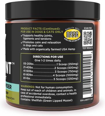 Show full view: Super Snouts Hemp + Joint Mobility Broad Spectrum Hemp Extract Powder Supplement for Dogs & Cats, 2.64-oz jar slide 3 of 11