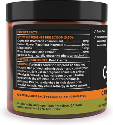 Show full view: Super Snouts Chill + Out Calming Broad Spectrum Hemp Extract Powder Supplement for Dogs & Cats, 2.64-oz jar slide 4 of 10