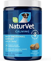 NaturVet Emotional Support Hickory Smoked Bacon Flavor Calming Supplement for Dogs, 120 count
