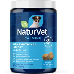 NaturVet Emotional Support Hickory Smoked Bacon Flavor Calming Supplement for Dogs, 120 count