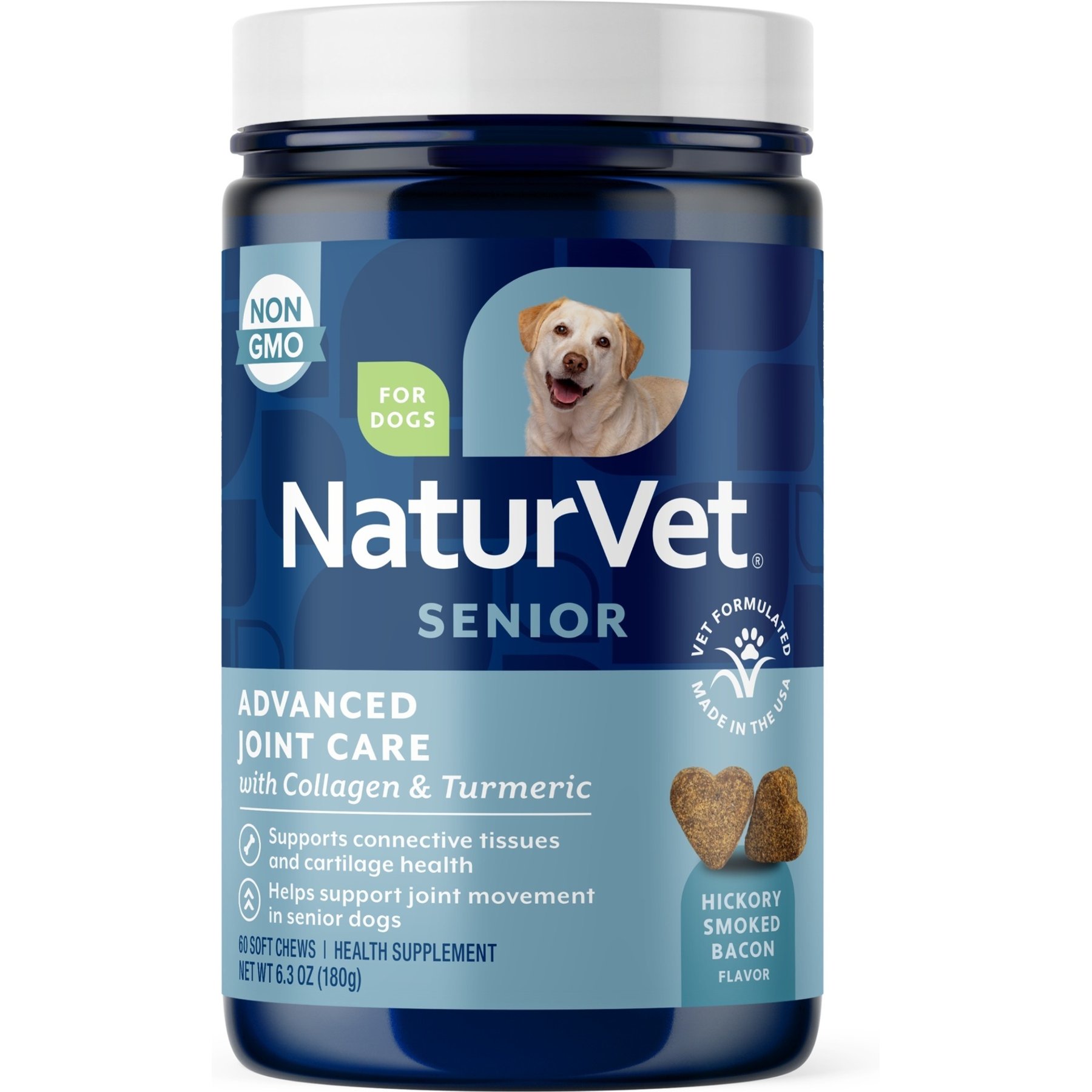 NaturVet Advanced Joint Care Senior Bacon & Chicken Flavored Supplement for Dogs, 6.3-oz jar