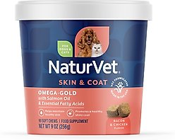 NaturVet Omega-Gold Bacon & Chicken Flavor Skin & Coat Support Supplement for Dogs & Cats, 90 count