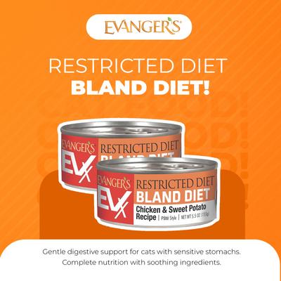 Show full view: Evanger's EVX Restricted Diet Bland Diet Chicken & Sweet Potato Pate Wet Cat Food, 5.5-oz can, case of 24 slide 5 of 7