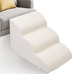 Niubya Extra Wide Foam Non-Slip Dog Ramp, White, 3 Steps