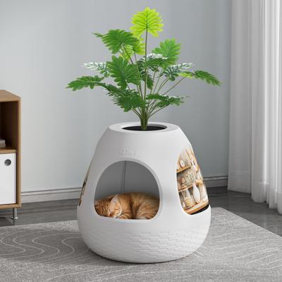 Show full view: Coziwow Copod8 3-in-1 Hidden Cat Cave Condo with Plant & Scratchers, Medium, White slide 3 of 7