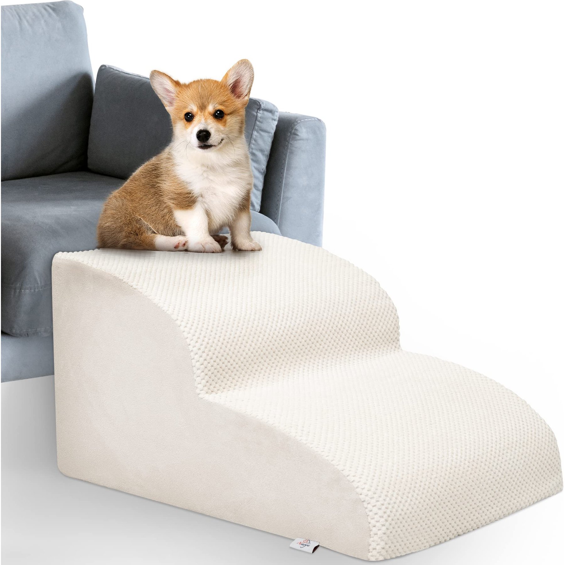 Niubya High Density Foam Extra Wide Non-Slip Bottom High Bed, Couch & Sofa Dog Stairs, White, 2 steps