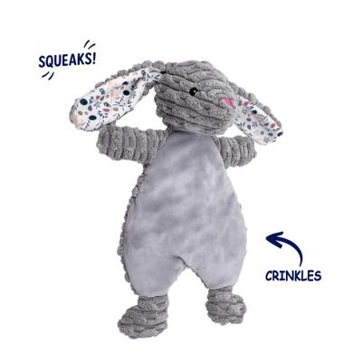 Show full view: Linzy Toys Flat Crinklez Bunny Squeaky Plush Dog Toy, 12-in, Gray slide 3 of 6