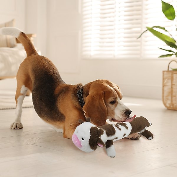 Show full view: Linzy Toys Moo-Moo Cow Squeaky Plush Dog Toy, Brown/White, 20-in slide 5 of 5