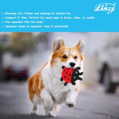 Show full view: Linzy Toys Flatz Flower & Ladybug Squeaky Plush Dog Toy, Pink/Red, 4-in, 2 count slide 6 of 7