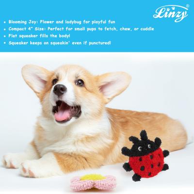 Show full view: Linzy Toys Flatz Flower & Ladybug Squeaky Plush Dog Toy, Pink/Red, 4-in, 2 count slide 7 of 7