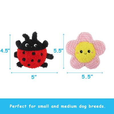 Show full view: Linzy Toys Flatz Flower & Ladybug Squeaky Plush Dog Toy, Pink/Red, 4-in, 2 count slide 4 of 7