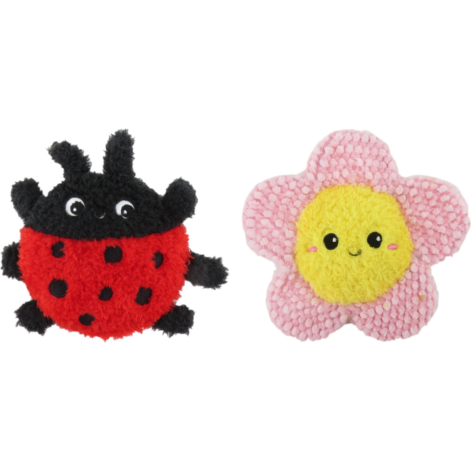 Linzy Toys Flatz Flower & Ladybug Squeaky Plush Dog Toy, Pink/Red, 4-in, 2 count