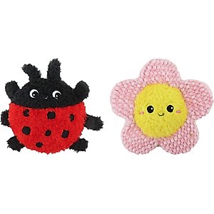 Linzy Toys Flatz Flower & Ladybug Squeaky Plush Dog Toy, Pink/Red, 4-in, 2 count