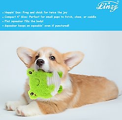 Linzy Toys Flatz Frog & Chick Squeaky Plush Dog Toy, Green/Yellow, 4-in, 2 count slide 2 of 6