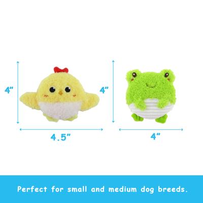 Show full view: Linzy Toys Flatz Frog & Chick Squeaky Plush Dog Toy, Green/Yellow, 4-in, 2 count slide 4 of 6