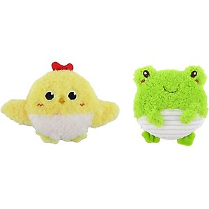 Linzy Toys Flatz Frog & Chick Squeaky Plush Dog Toy, Green/Yellow, 4-in, 2 count