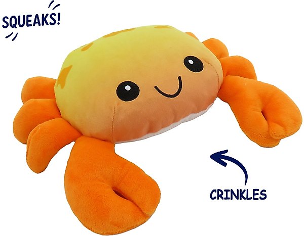 Show full view: Linzy Toys Crab Squeaky Plush Dog Toy, Orange, 10-in slide 2 of 5