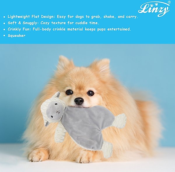 Show full view: Linzy Toys Flat Crinklez Lamb Squeaky Plush Dog Toy, 12-in, White slide 4 of 6