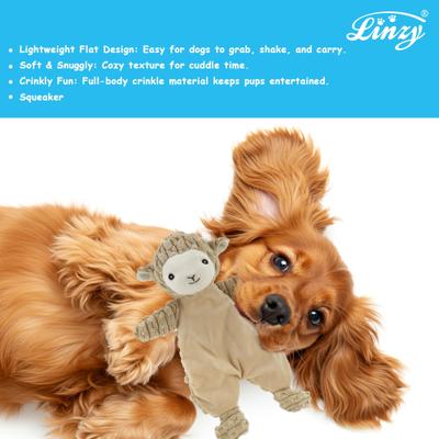 Show full view: Linzy Toys Flat Crinklez Lamb Squeaky Plush Dog Toy, 12-in, Brown slide 4 of 6