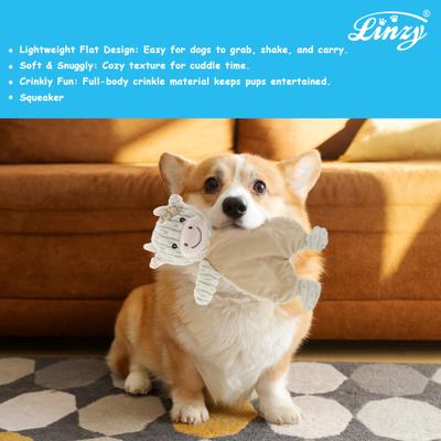 Show full view: Linzy Toys Flat Crinklez Cow Squeaky Plush Dog Toy, Beige, 12-in slide 4 of 5