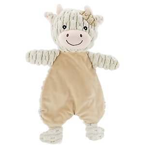Linzy Toys Flat Crinklez Cow Squeaky Plush Dog Toy, Beige, 12-in