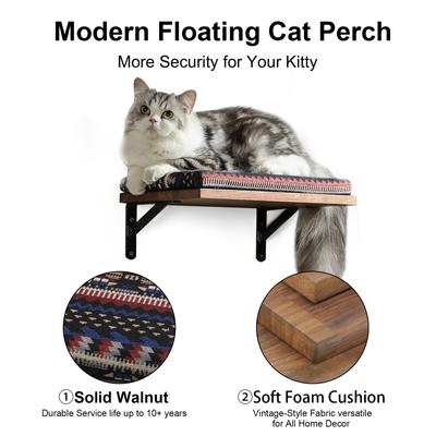 Show full view: FUKUMARU Walnut Perch with Cushion & Wall Mounted Cat Wall Shelf, Retro Brown slide 3 of 8