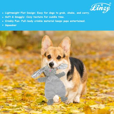 Show full view: Linzy Toys Flat Crinklez Bunny Squeaky Plush Dog Toy, 12-in, Gray slide 5 of 6
