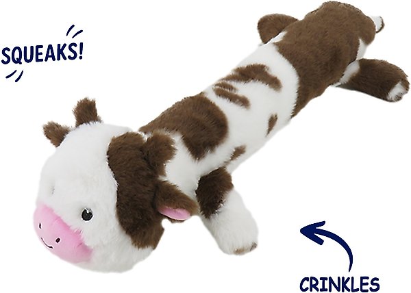 Show full view: Linzy Toys Moo-Moo Cow Squeaky Plush Dog Toy, Brown/White, 20-in slide 2 of 5